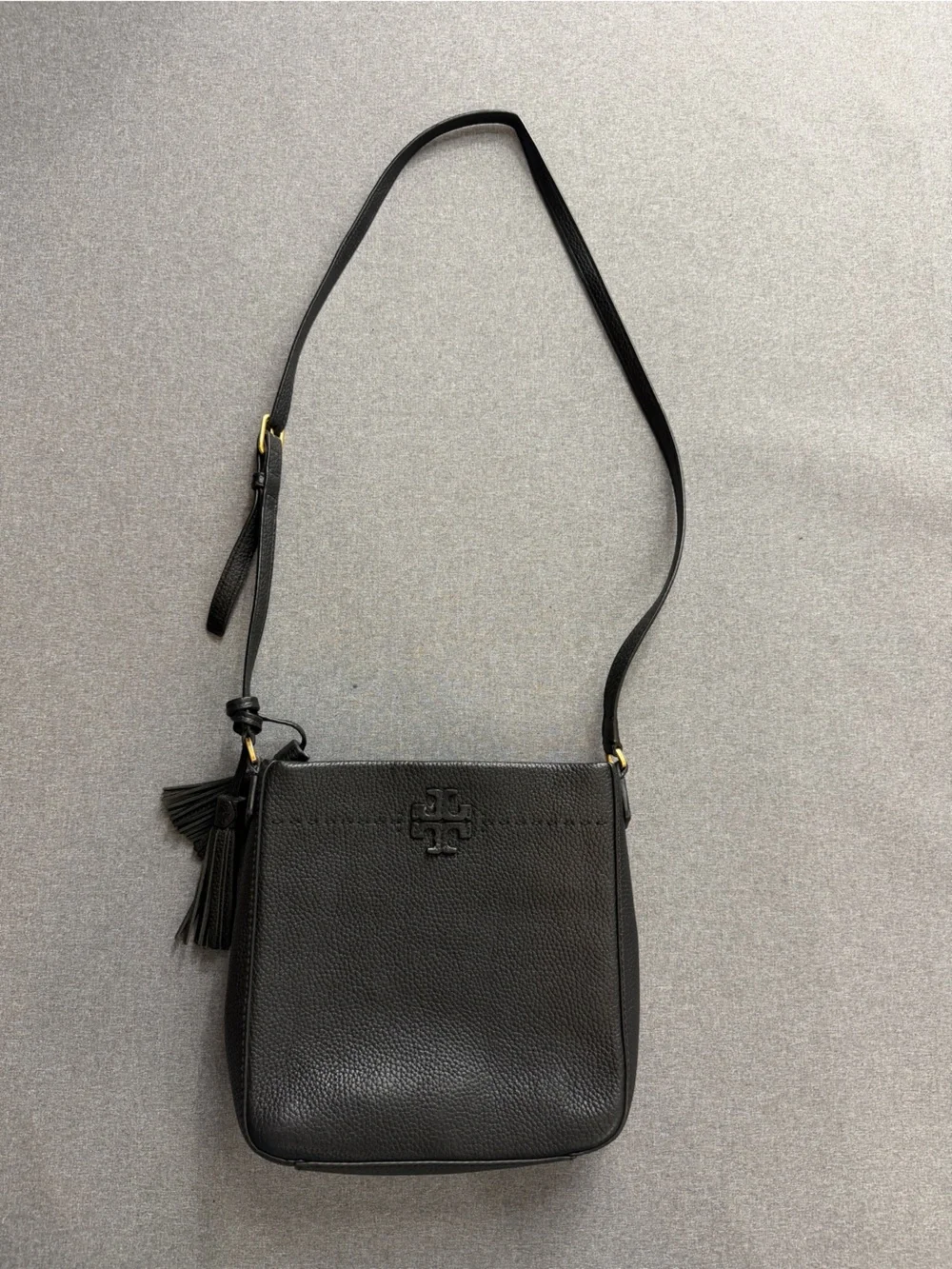 Tory Burch Black Leather Swingpack Crossbody with Tassel